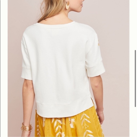 Maeve by Anthropologie Vineland Embroidered Cropped Short Sleeved Sweatshirt XXS - Picture 4 of 14